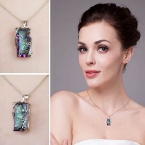 Silver 925 Jewelry Necklace with Rectangle Topaz Gemstones Pendants for …